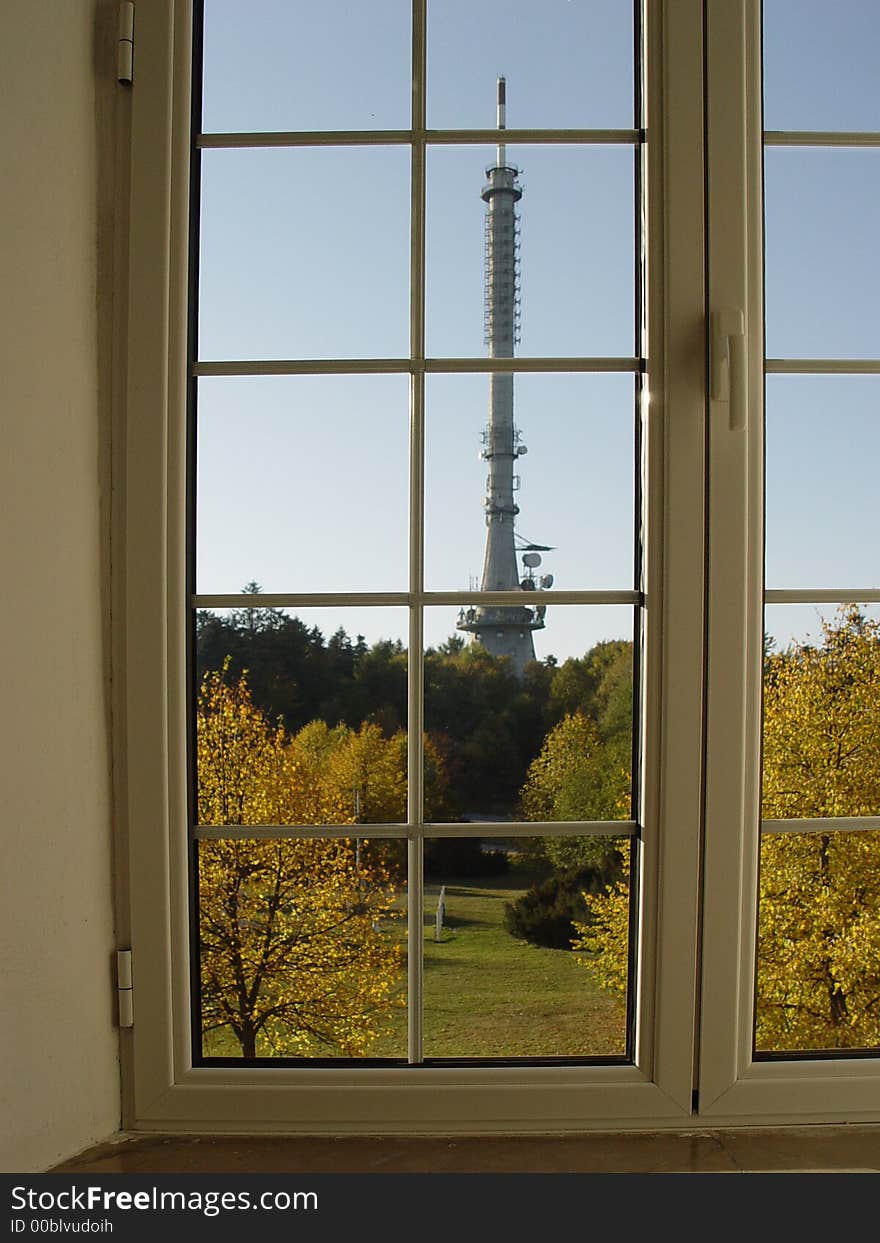 Tw tower on the blue sky