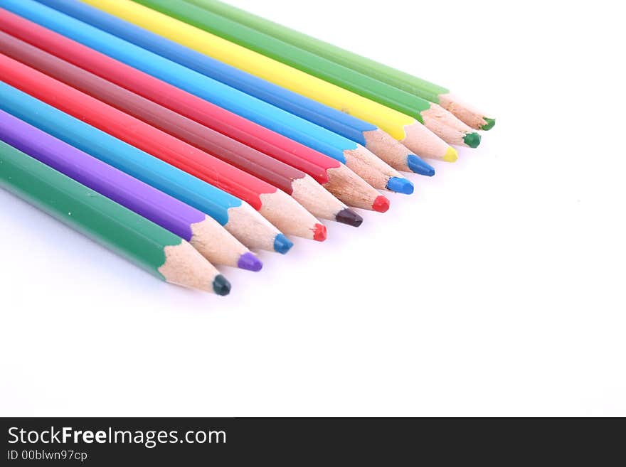 Color pens arranged in an arc-shape. Color pens arranged in an arc-shape