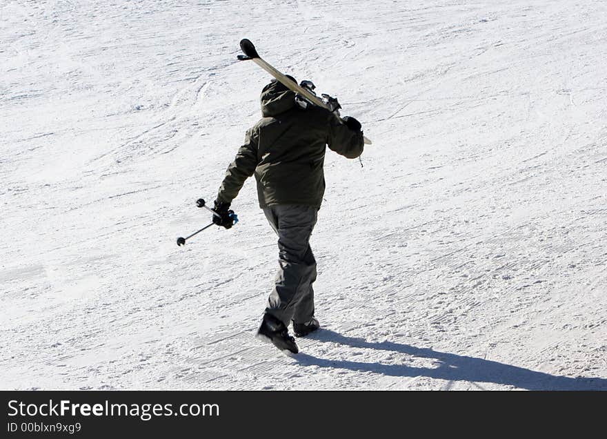 Skier walking in ski resort