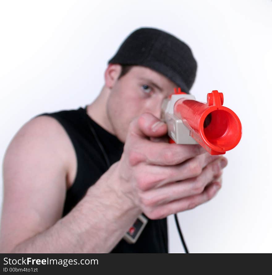 A man shooting a gun