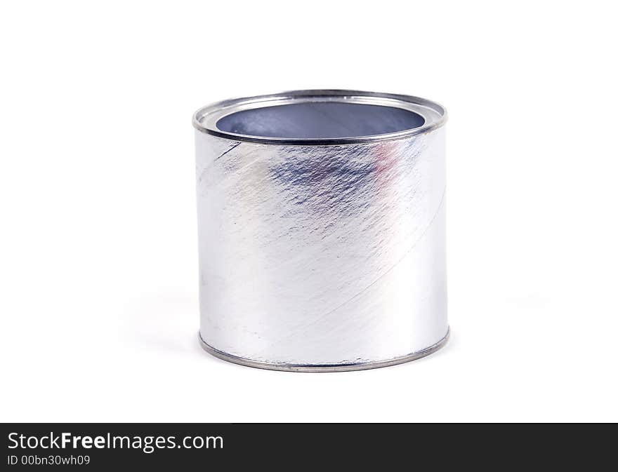 A silver cardboard container isolated against white. A silver cardboard container isolated against white.