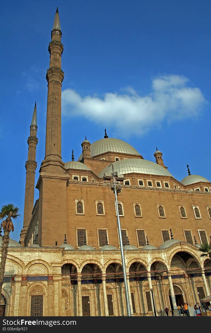 View of Sultan Hussein mosque located within the Cairo Citadel in Egypt. Shot taken against a great blue sky with good clouds as well. View of Sultan Hussein mosque located within the Cairo Citadel in Egypt. Shot taken against a great blue sky with good clouds as well.