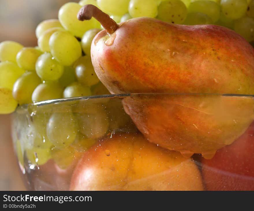 Fruit-piece with the bunch of grapes, pear and apple. Fruit-piece with the bunch of grapes, pear and apple