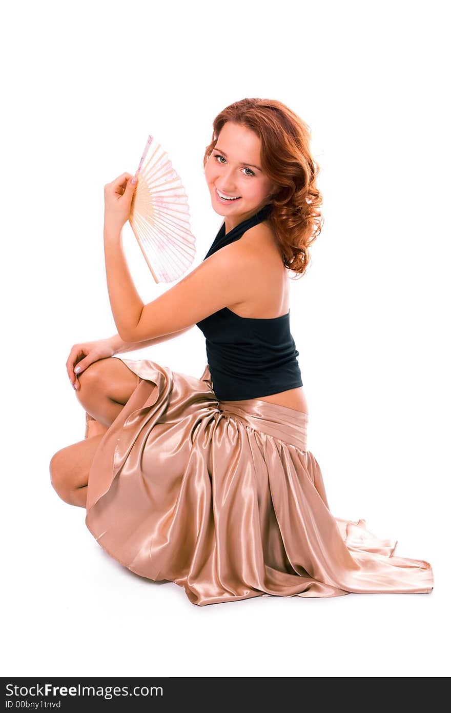 Beauty Gedheaded Girl With Fan