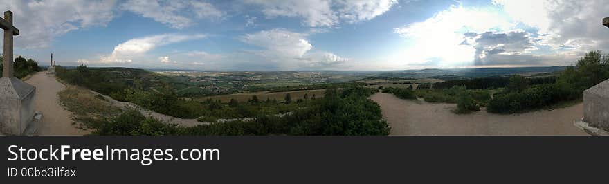 Panorama from the top of a hill with some crosses in Burgundy, France. Panorama from the top of a hill with some crosses in Burgundy, France