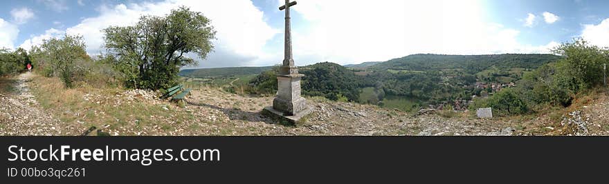 Panorama from the top of a hill with some crosses in Burgundy, France. Panorama from the top of a hill with some crosses in Burgundy, France