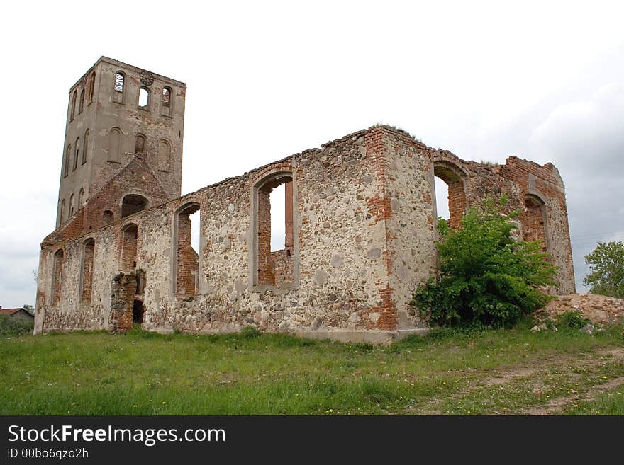 Brick ruins of medieval church walls ancient