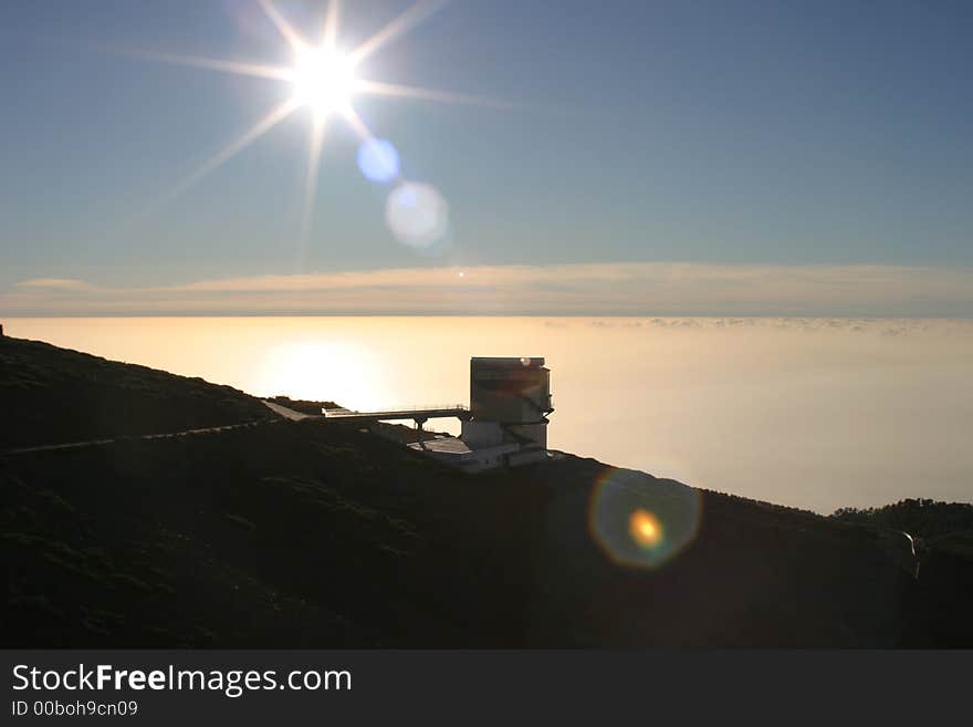 Part of the astronomical observatory on Roque de los muchachos La Palma, canaries Spain in the late afternoon