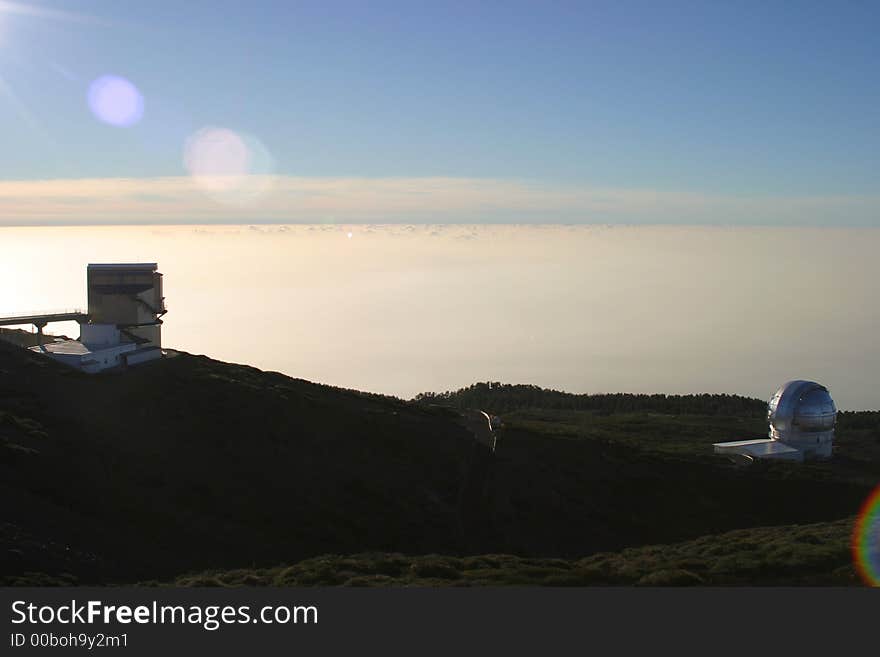 Part of the astronomical observatory on Roque de los muchachos La Palma, canaries Spain in the late afternoon