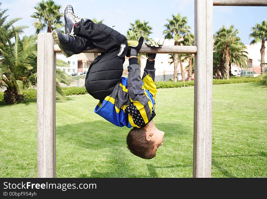 Goalkeeper playing in the park before the match. Goalkeeper playing in the park before the match