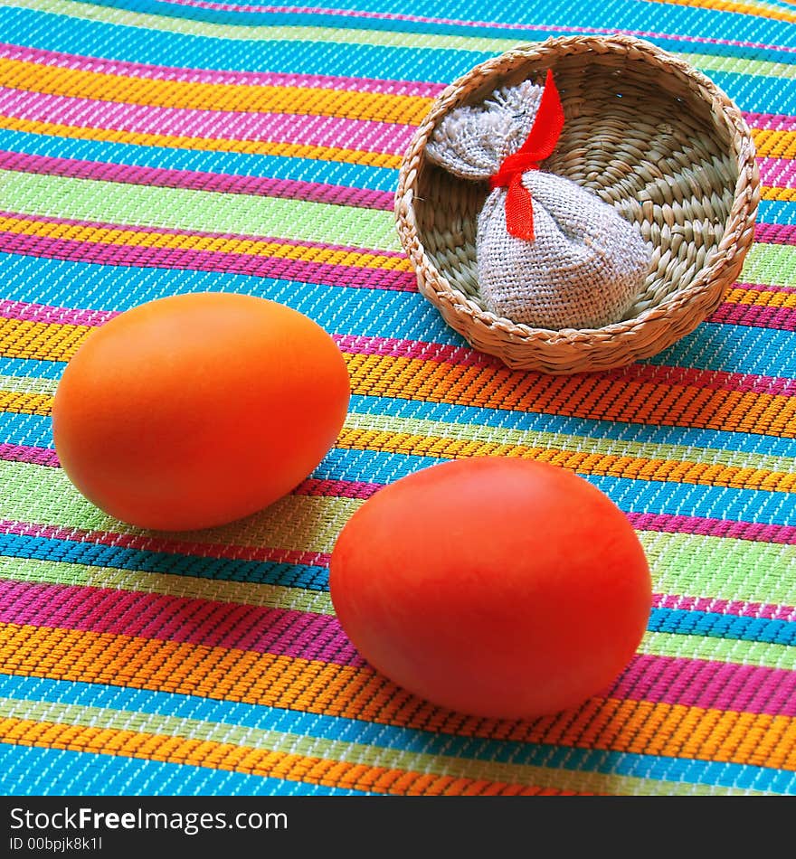 Square postcard with color still-life for easter. Square postcard with color still-life for easter