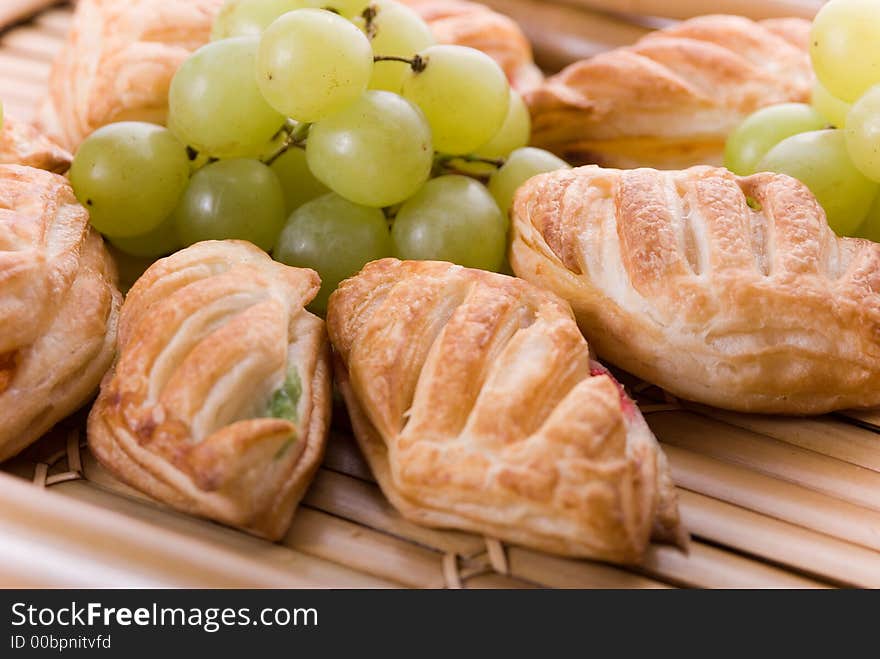 French cookies with grapes background texture.