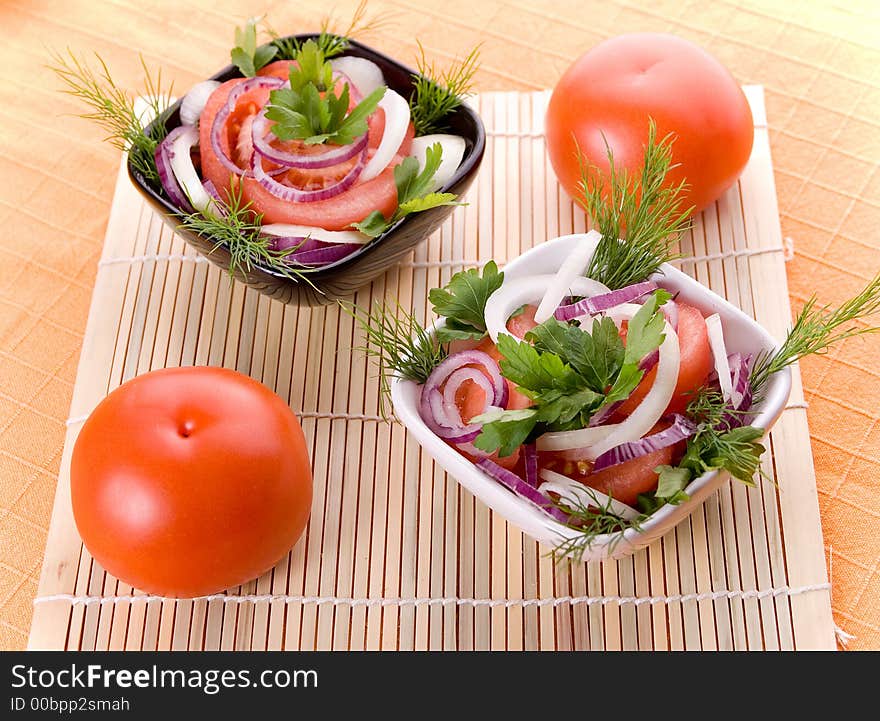 Tomato salad background texture. Close-up