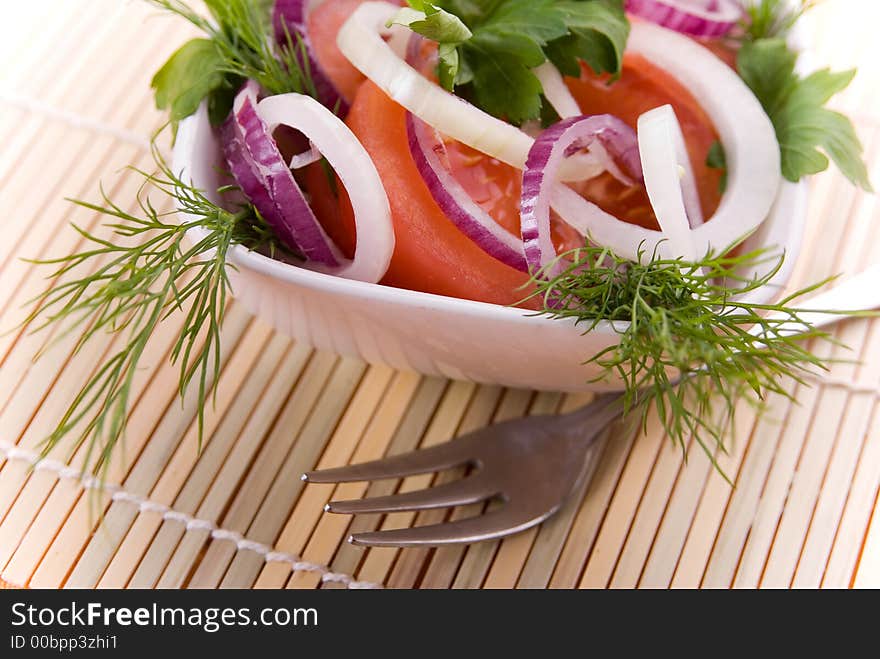 Tomato salad background texture. Close-up