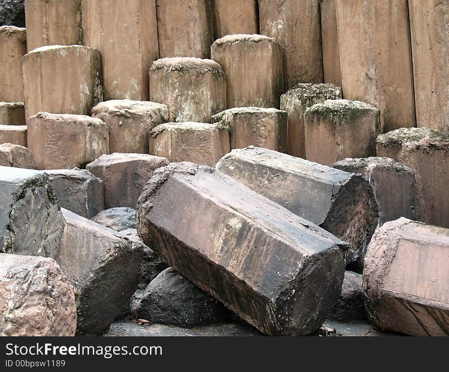 Giant stones, steps, basalt lava columnar jointing