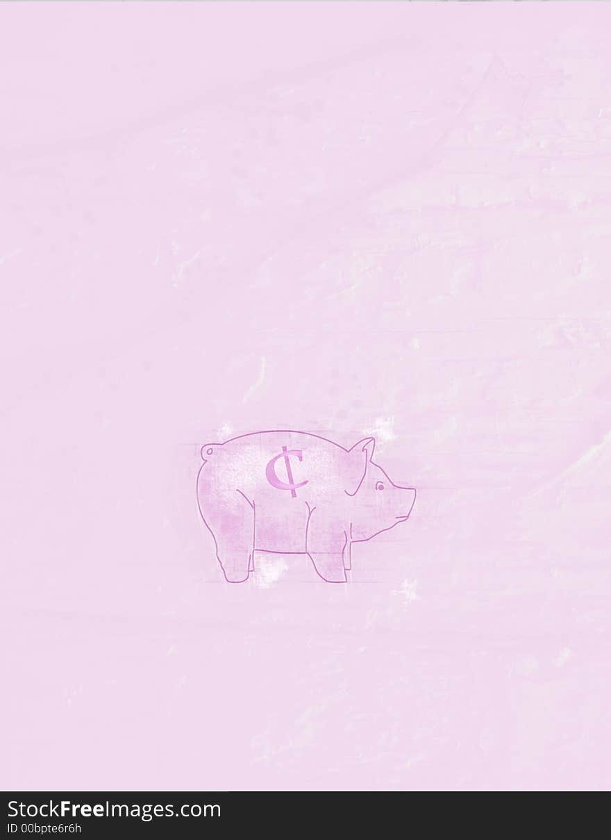 Hand drawn pig/piggy bank on an abstract pink background.
