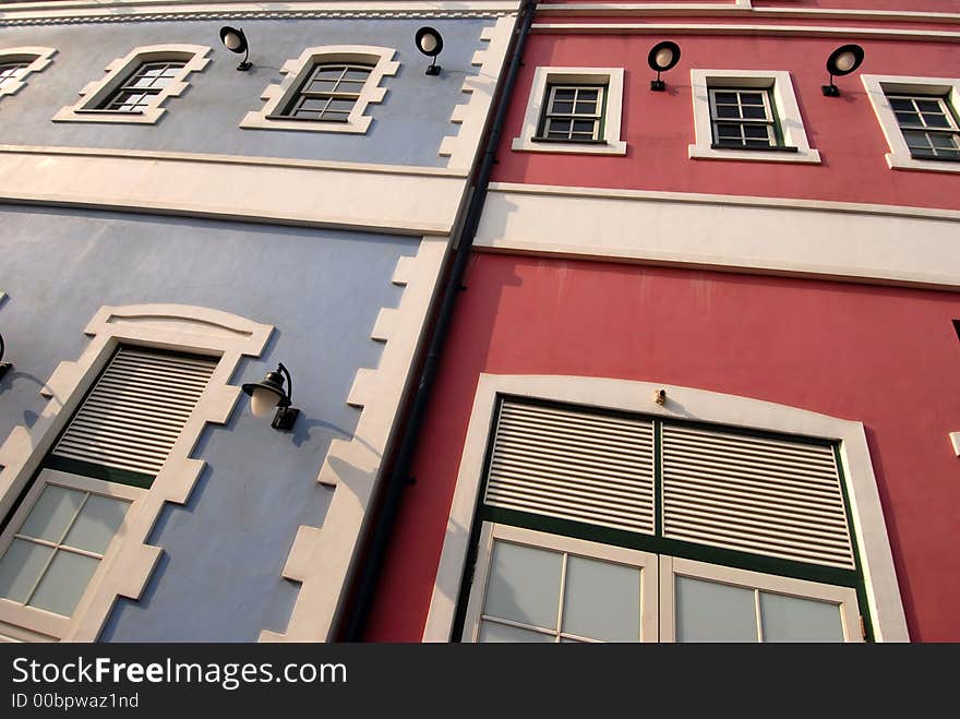 Colorful external wall of a house in the Mediterranean at sunset. Colorful external wall of a house in the Mediterranean at sunset