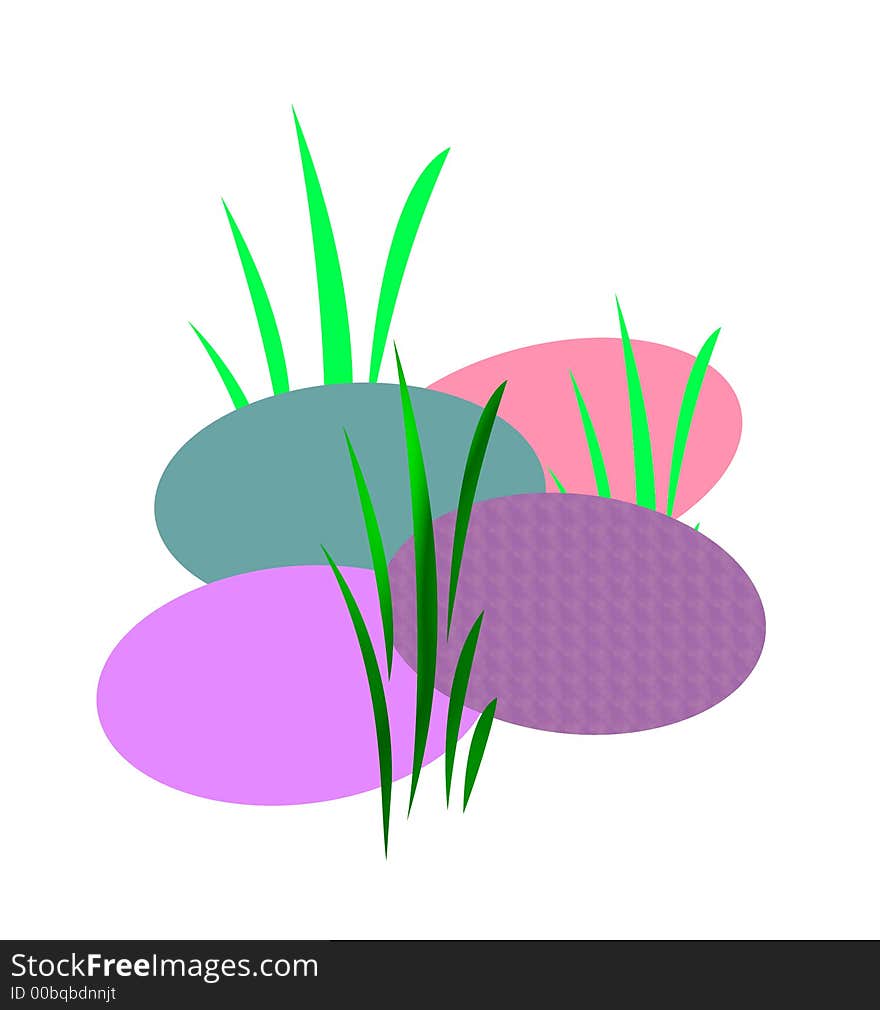 Abstract   colored easter eggs in the grass white background. Abstract   colored easter eggs in the grass white background