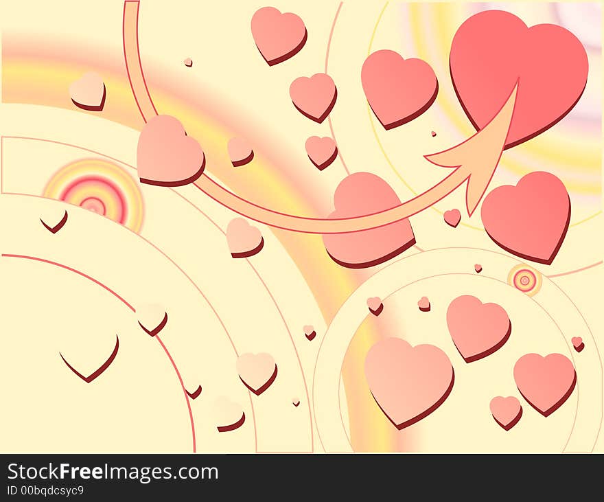 Pink hearts on yellowish background. Pink hearts on yellowish background