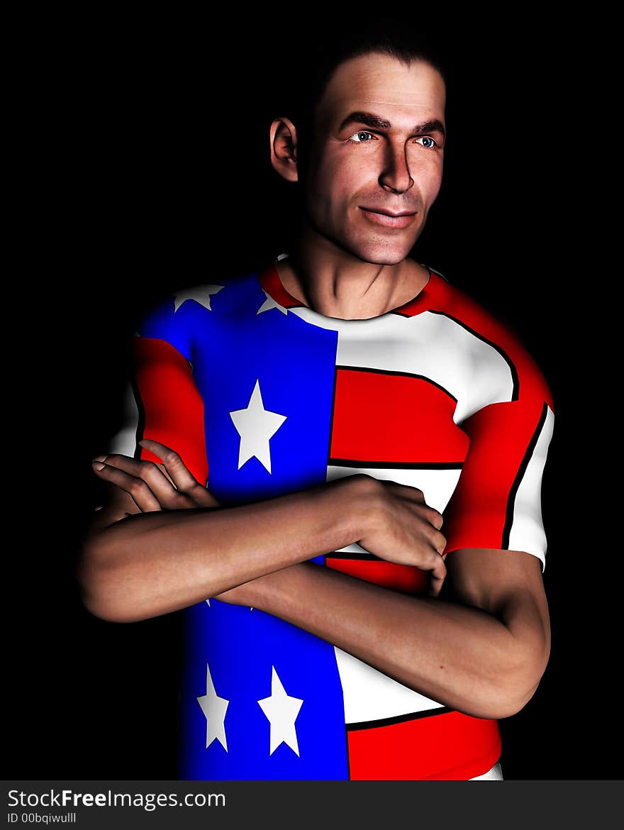 A man with the American flag on his clothing, a great image for every patriotic American. A man with the American flag on his clothing, a great image for every patriotic American.