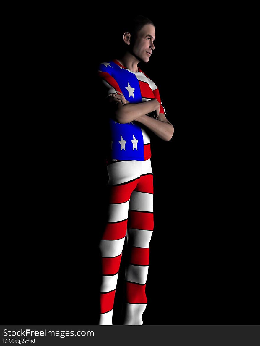 A man with the American flag on his clothing, a great image for every patriotic American. A man with the American flag on his clothing, a great image for every patriotic American.