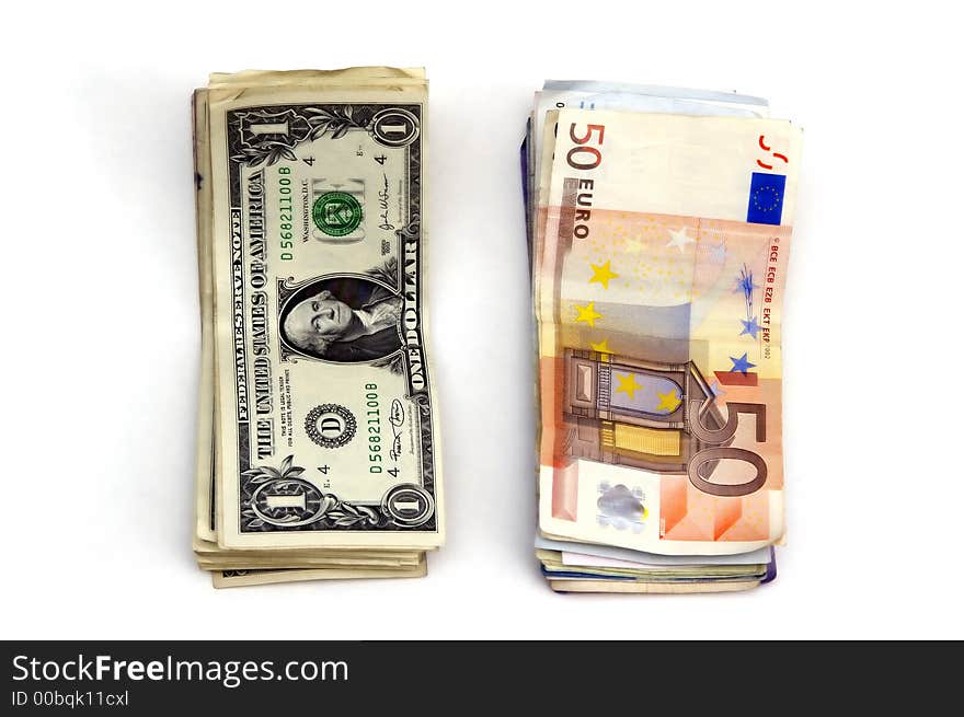 Dollar and Euro isolated on a white background. Dollar and Euro isolated on a white background