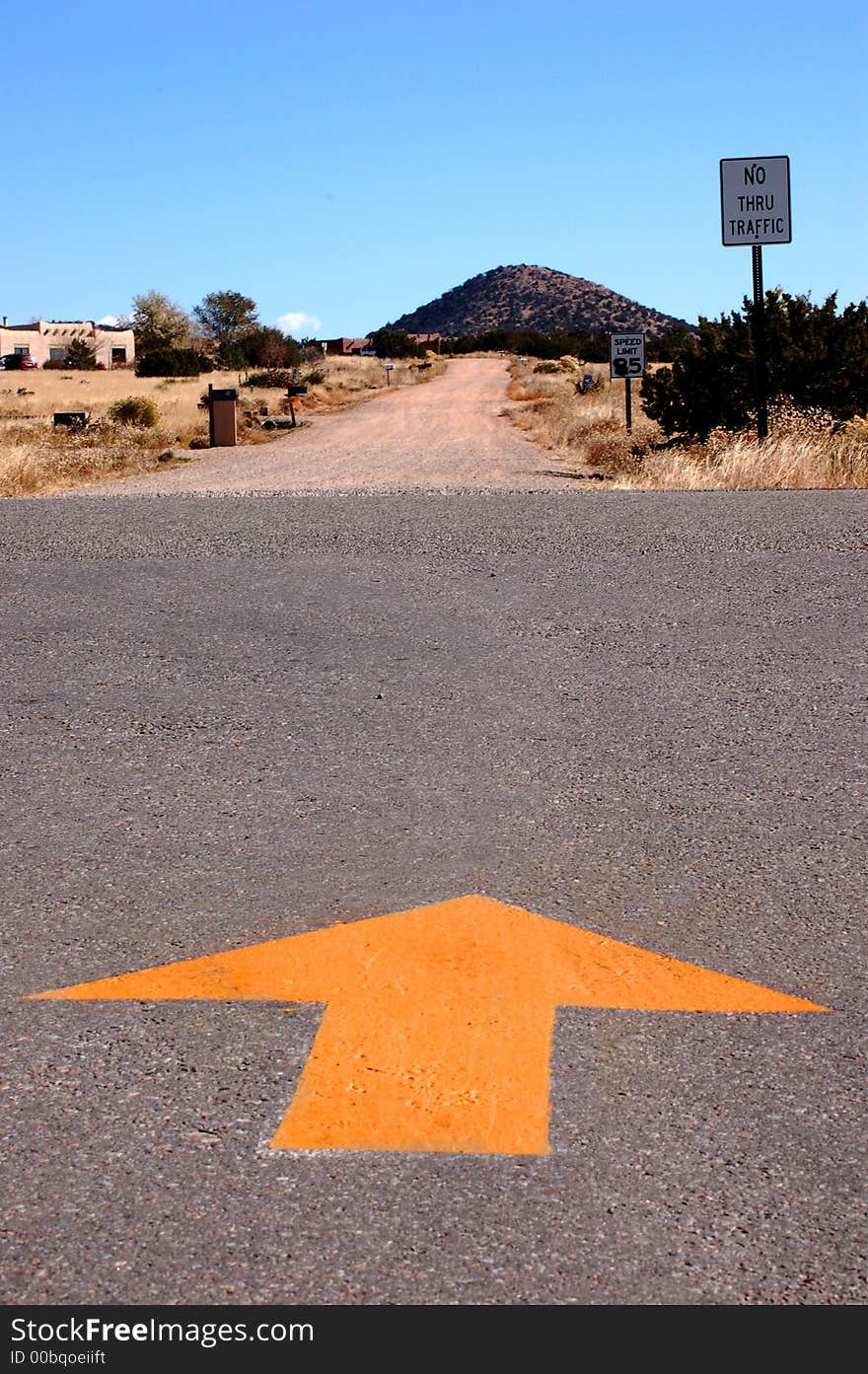 Yellow arrow painted on street pointing the way in southestern neigborhood. Yellow arrow painted on street pointing the way in southestern neigborhood.