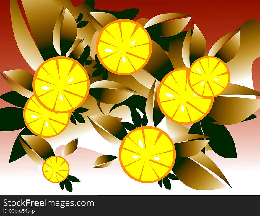 Lemons with leafs styled with hot colors