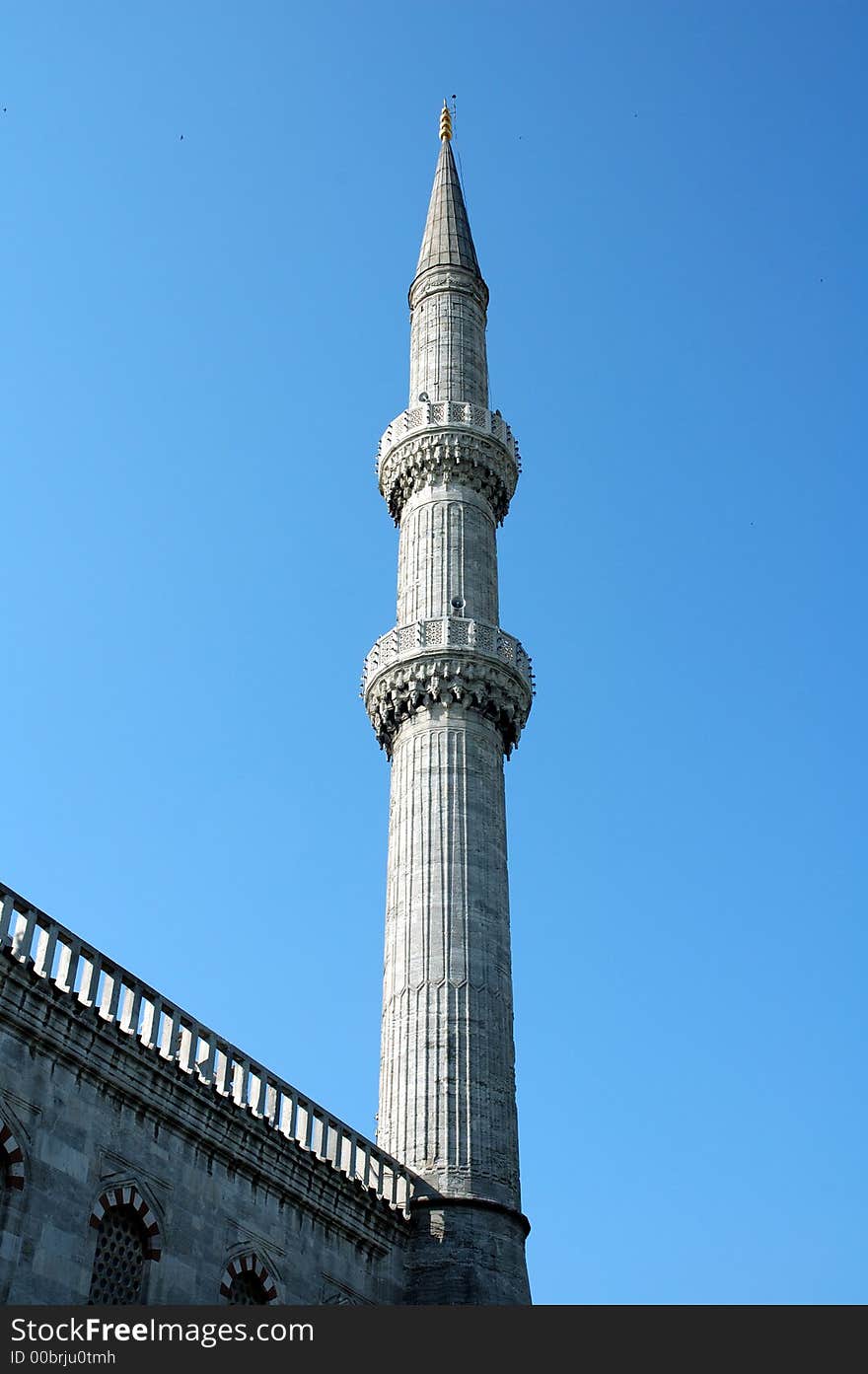 Minaret on the Blue mosque in Istanbul, Turkey