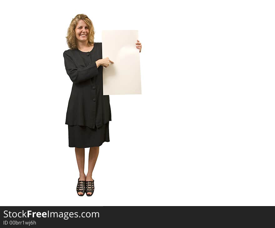 Photo of a young lady holding a poster board. Photo of a young lady holding a poster board.