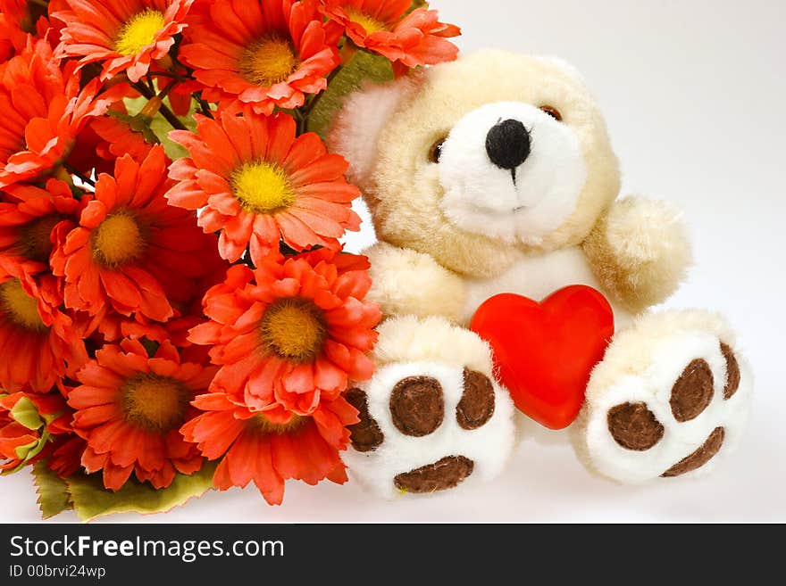 Teddy Bear With Heart And Flowers