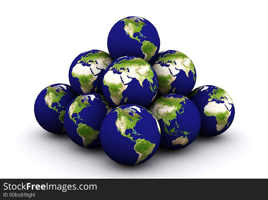 3d rendered earth stacked on top of one another. 3d rendered earth stacked on top of one another