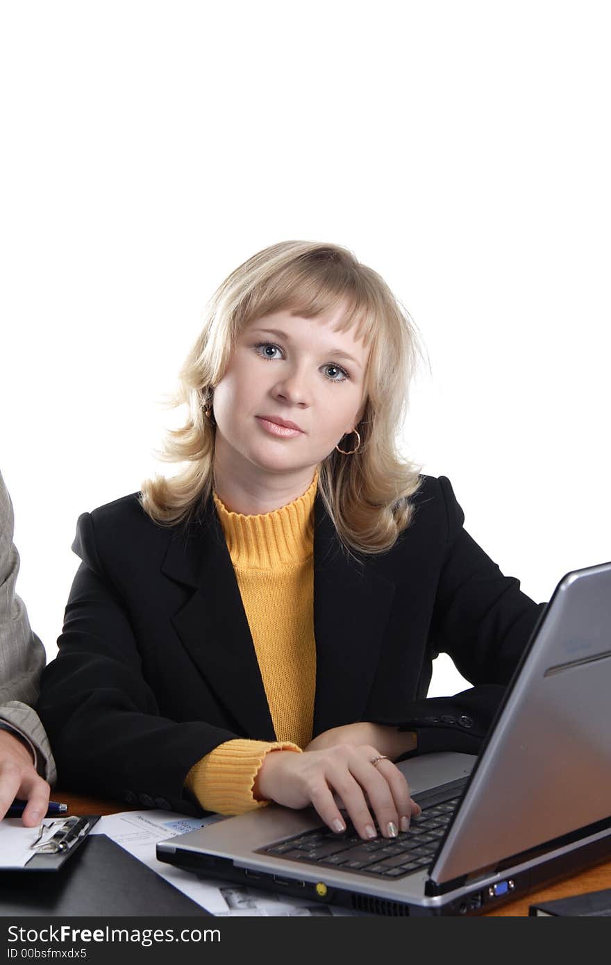 Portrait of a businesswoman(student) when working. Shot in studio. Portrait of a businesswoman(student) when working. Shot in studio.