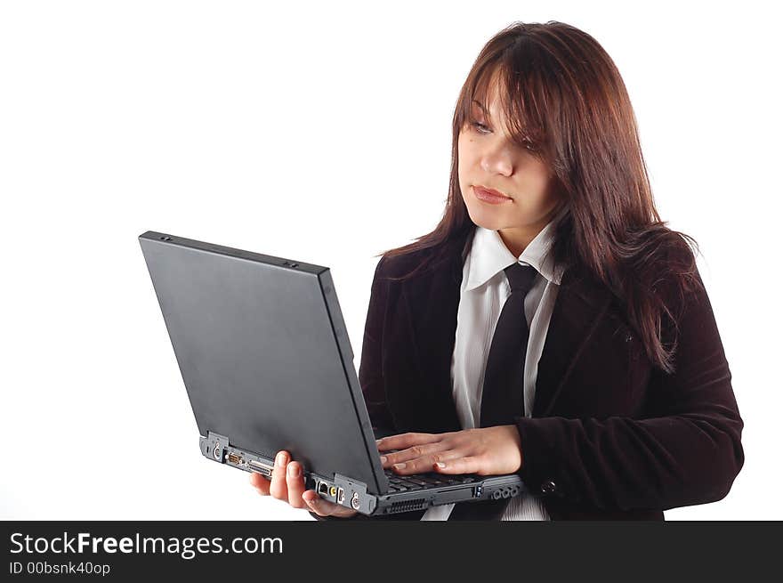 Attractive woman with laptop on white background. Attractive woman with laptop on white background