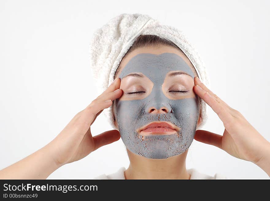 Attractive wiman in blue beauty mask. Attractive wiman in blue beauty mask