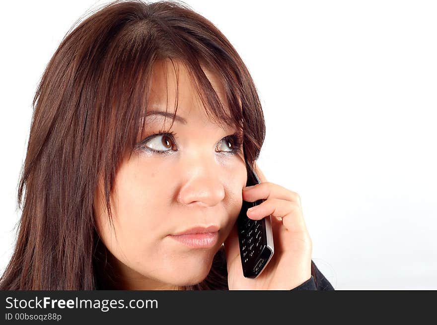 Attractive woman with mobile phone on white background. Attractive woman with mobile phone on white background