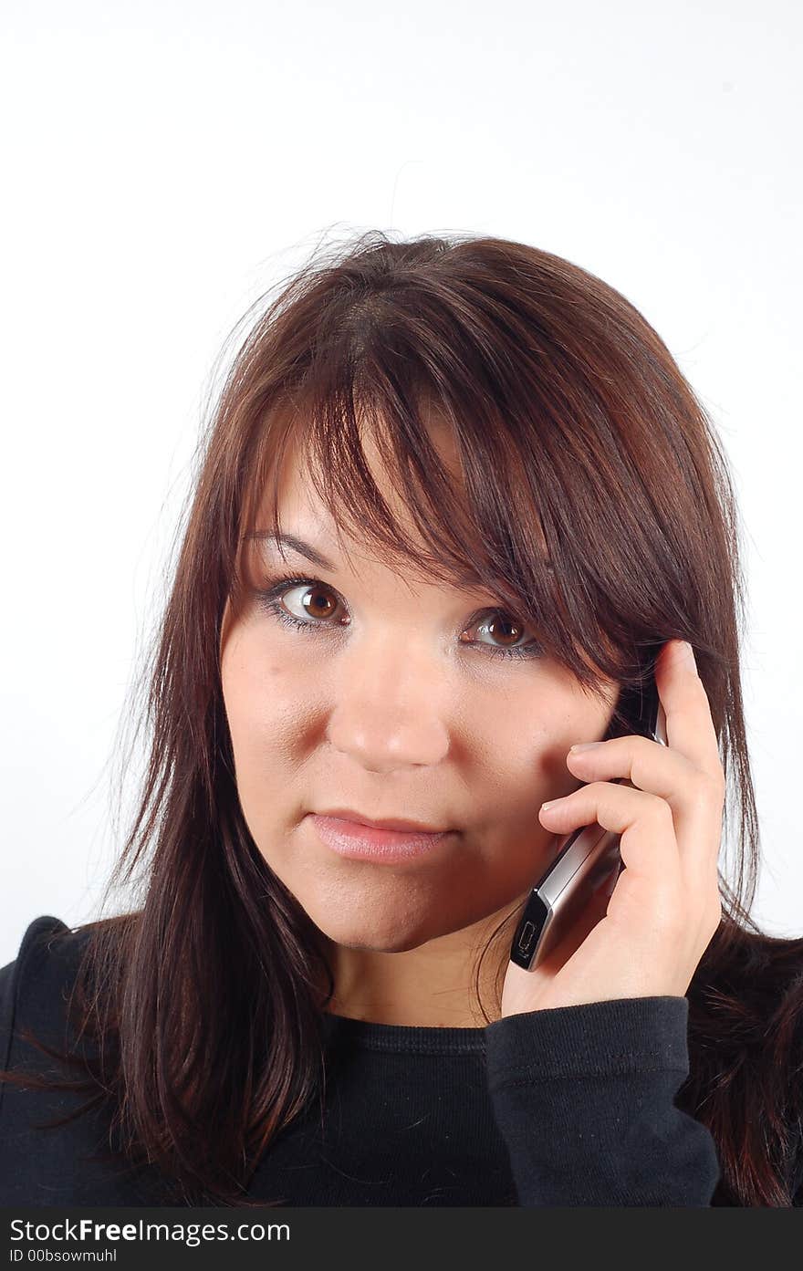 Attractive woman with mobile phone on white background. Attractive woman with mobile phone on white background