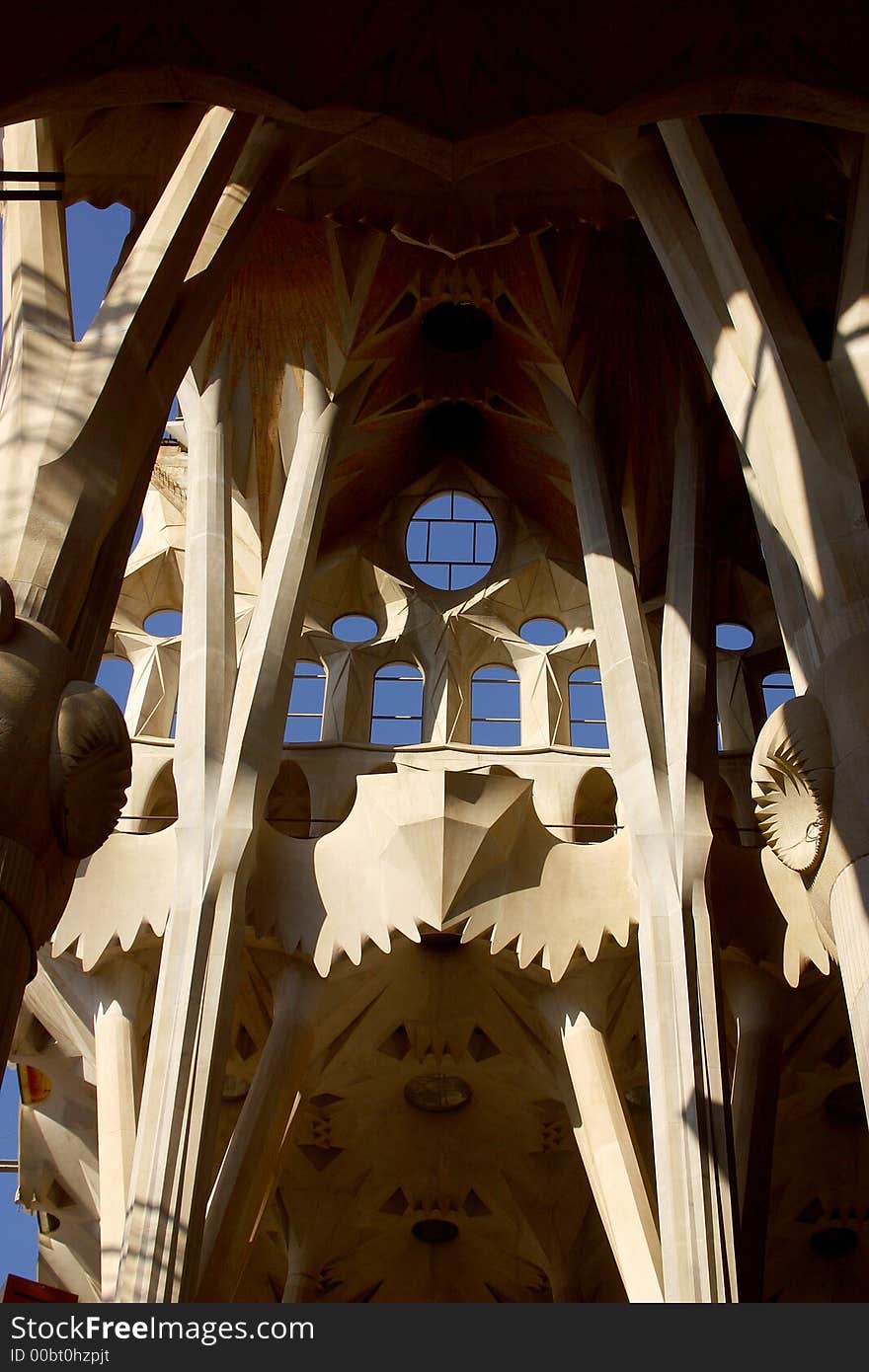 Detail of the inside work of la Sagrada Familia at the city of Barcelona, Catalunya, Spain, Europe