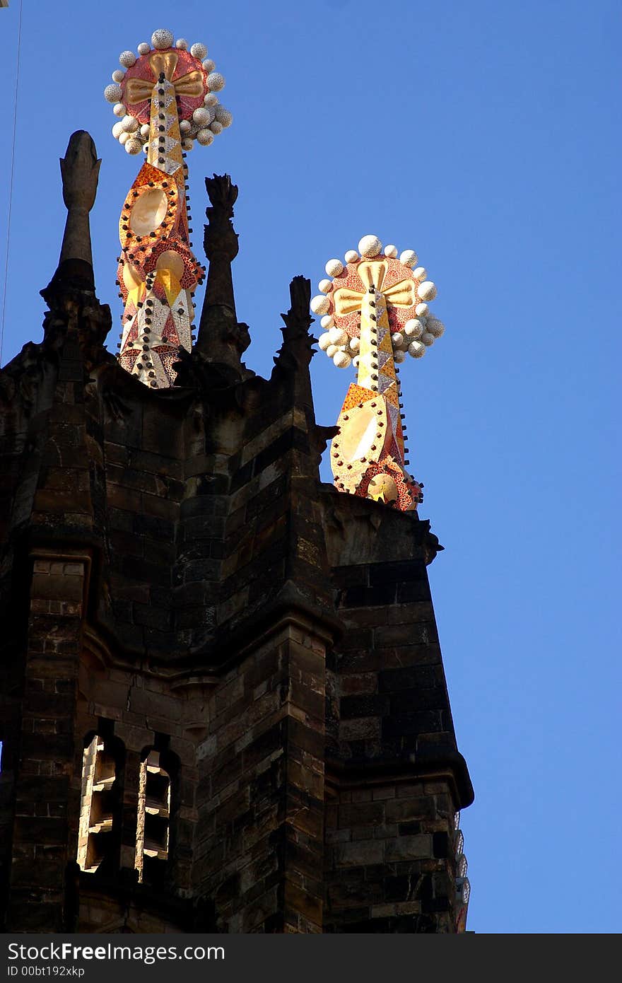 Detail of the towers of la Sagrada Familia at the city of Barcelona, Catalunya, Spain, Europe. Detail of the towers of la Sagrada Familia at the city of Barcelona, Catalunya, Spain, Europe