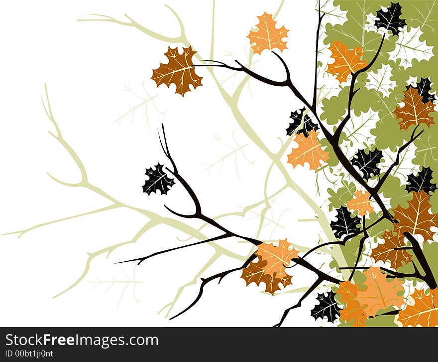 Leafs and branches in warm colors as a background. Leafs and branches in warm colors as a background