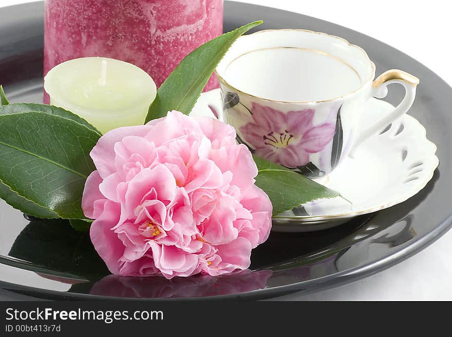 A serene tray ready for a relaxing cup tea. A serene tray ready for a relaxing cup tea