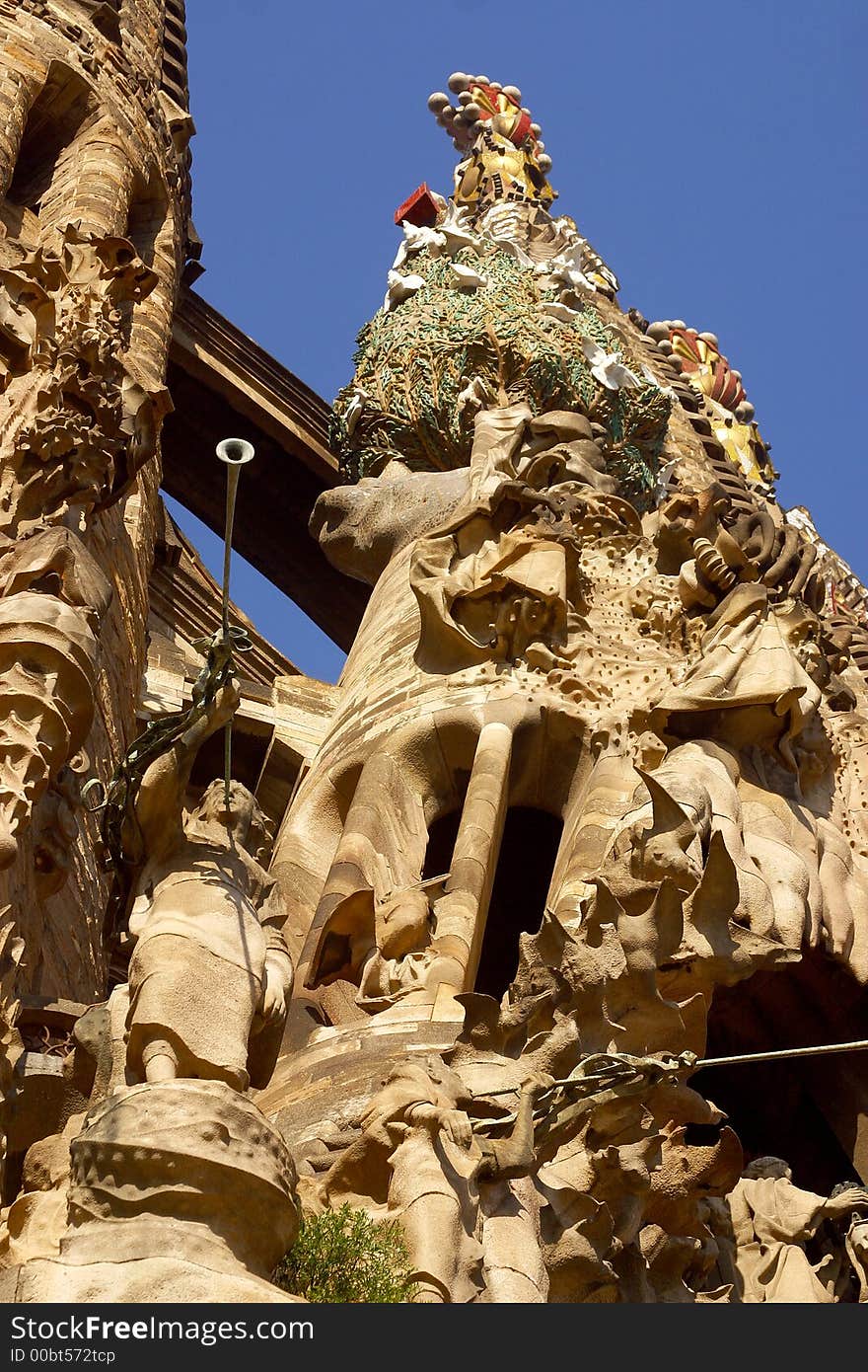 Detail of the towers of la Sagrada Familia at the city of Barcelona, Catalunya, Spain, Europe. Detail of the towers of la Sagrada Familia at the city of Barcelona, Catalunya, Spain, Europe