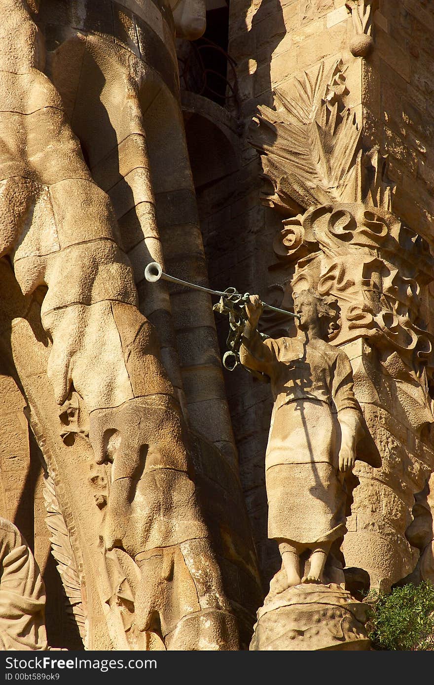 Detail of an trompetist at la Sagrada Familia at the city of Barcelona, Catalunya, Spain, Europe. Detail of an trompetist at la Sagrada Familia at the city of Barcelona, Catalunya, Spain, Europe