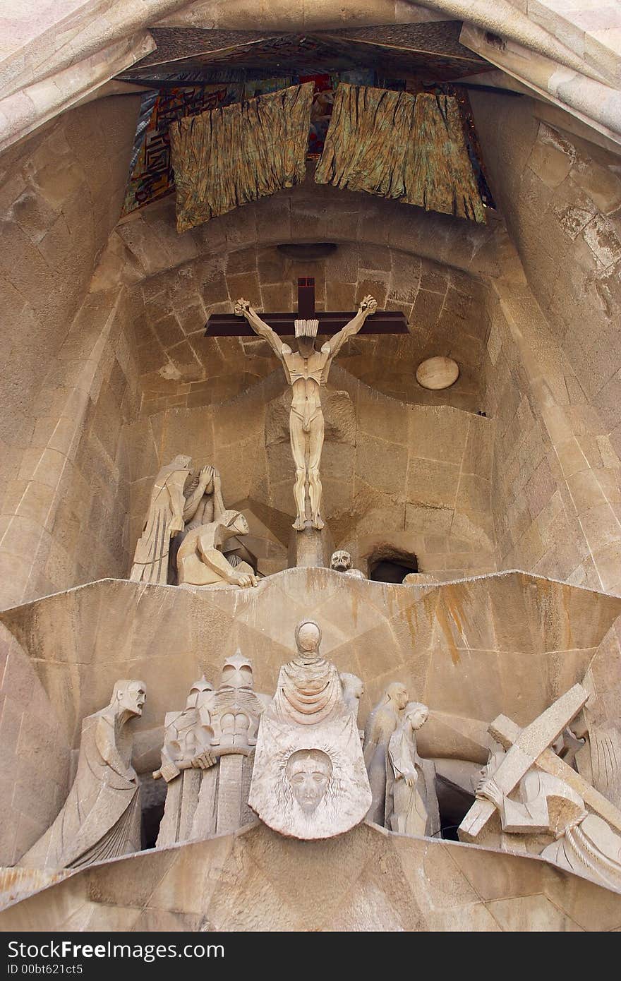 Detail of the passion facade of la Sagrada Familia at the city of Barcelona, Catalunya, Spain, Europe. Detail of the passion facade of la Sagrada Familia at the city of Barcelona, Catalunya, Spain, Europe