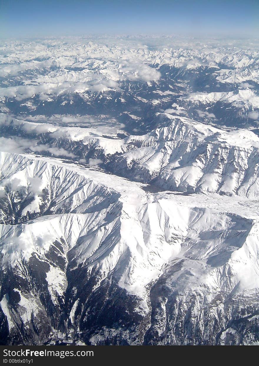 Above the mountains.View from the sky.