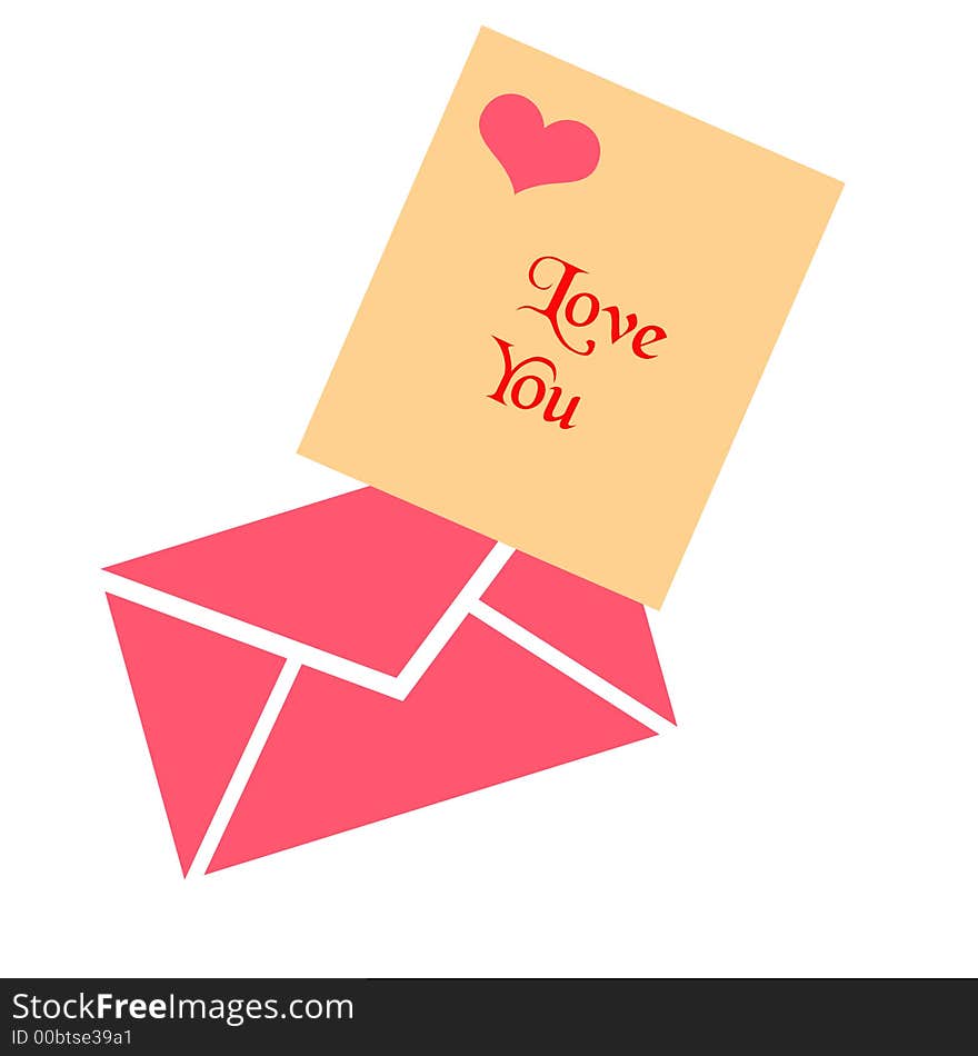 Valentine love note envelope and paper love you