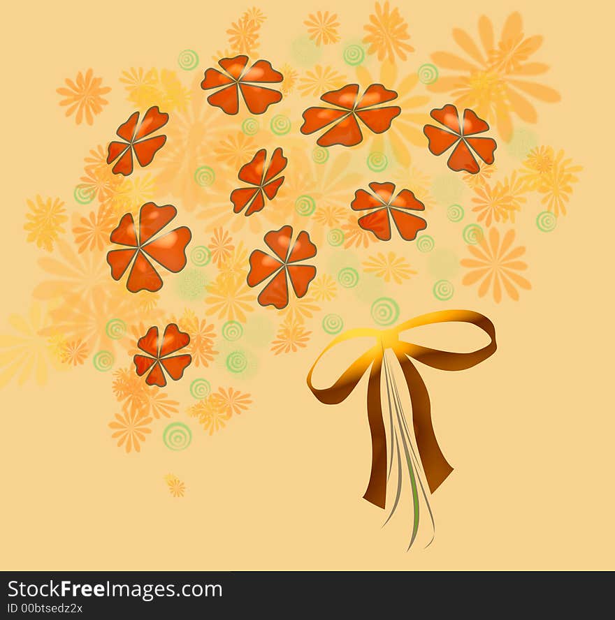 Spring bouquet with gold  ribbon peach background. Spring bouquet with gold  ribbon peach background