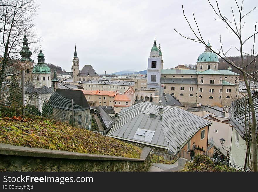 A view of the old district of the city of Salzburg in Austria. A view of the old district of the city of Salzburg in Austria