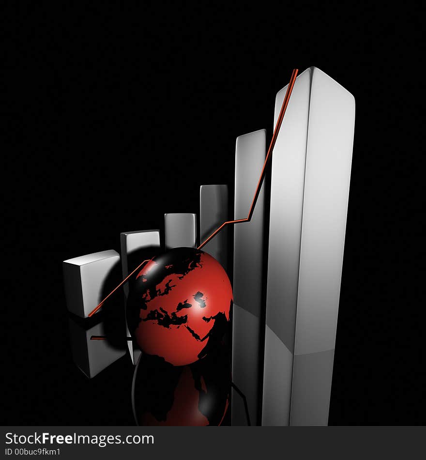 3d rendered earth and bars showing profits increasing. 3d rendered earth and bars showing profits increasing