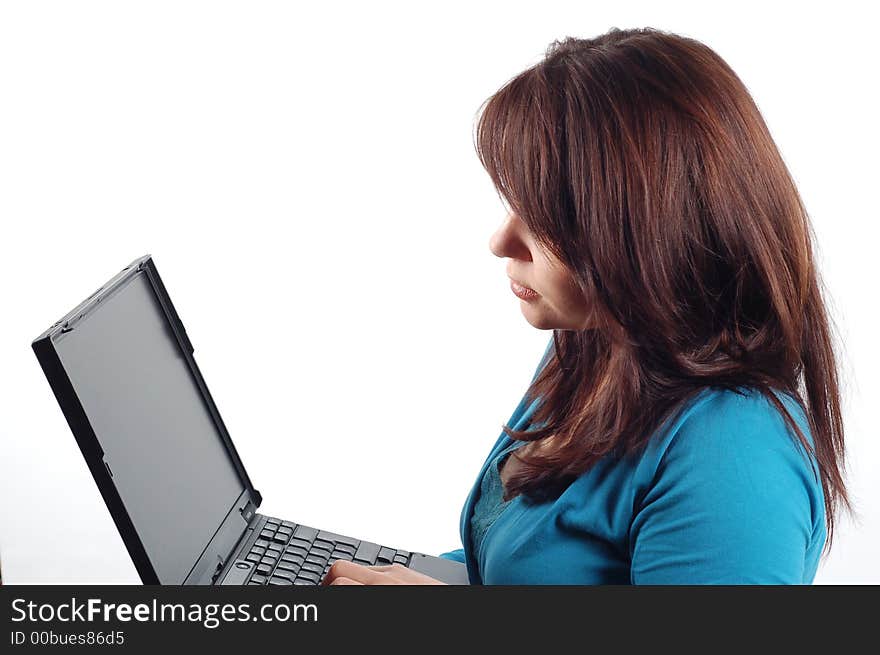 Attractive woman with laptop on white background. Attractive woman with laptop on white background